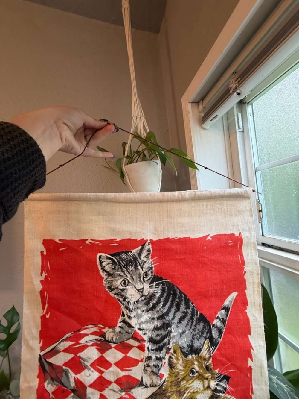 Vintage 1975 Cats Calendar Wall Hanging - Red & White
